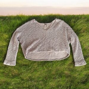 Free People Womens Large Light Pink Cropped Sweater - Cotton Nylon Blend